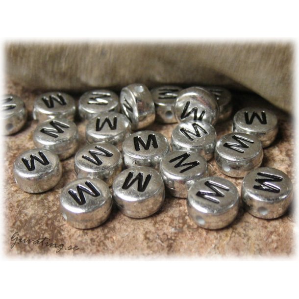 Bokstavsprla M silverfrgad  20-pack ca 7 mm