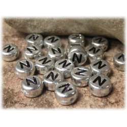 Bokstavsprla N silverfrgad  20-pack ca 7 mm