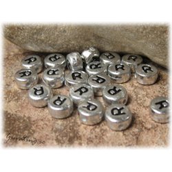 Bokstavsprla R silverfrgad  20-pack ca 7 mm
