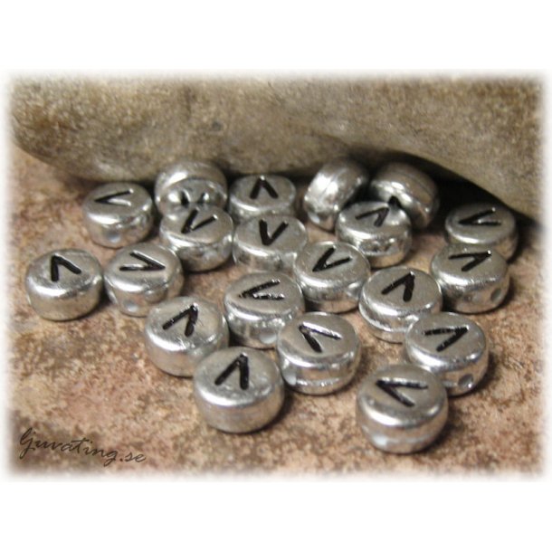 Bokstavsprla V silverfrgad  20-pack ca 7 mm