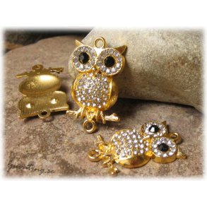 Connector guldfrgad uggla clear strass ca 32x20mm