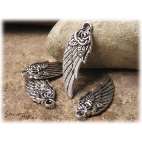 Berlock vinge med ros antik silverfrg ca 33x11 mm