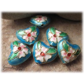 Cloisonne prla metallic ljusbl hjrta ca 17x14mm