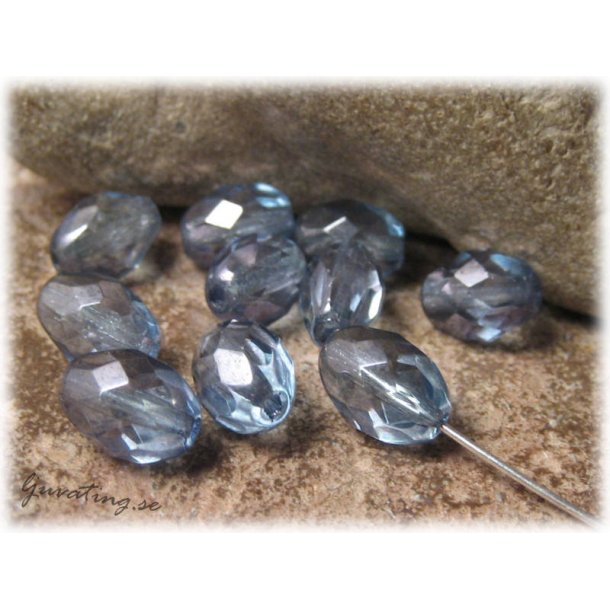 Firepolished oval crystal blue 10-pack ca 11x8 mm