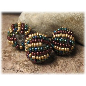 Prlboll i syntet m seed beads brons/grn ca 18 mm