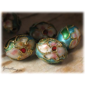 Cloisonne prla metallic ljusbl oval ca 11x9 mm