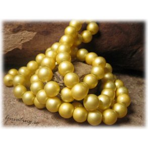 1 strng gul lackad/vaxad rund glasprla ca 8 mm