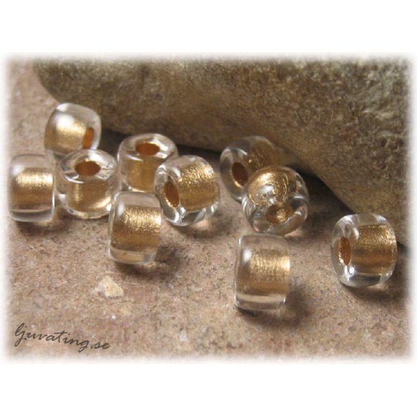 Clear goldlined pony bead 10-pack ca 9x6 mm