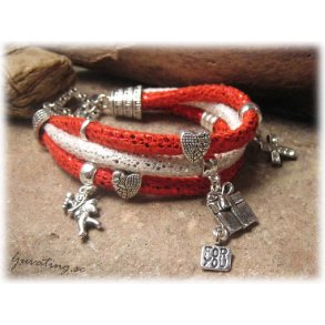 Armband glittrig rd glittrig vit lderimitation