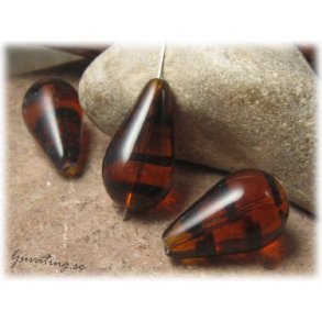 Tortoise droppe i glas topaz svart brun ca 28x16mm
