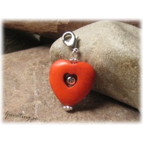 Berlock/hnge hjrta orange howlite med klols
