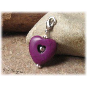 Berlock/hnge hjrta mrklila howlite med klols