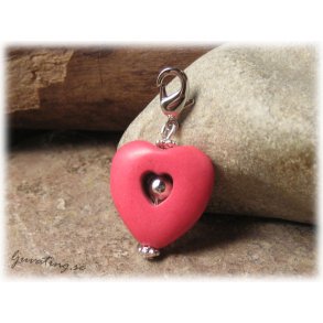 Berlock/hnge hjrta rosa howlite med klols