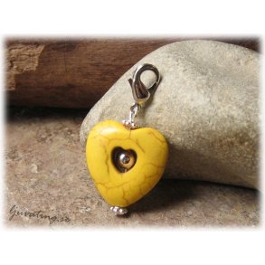 Berlock/hnge hjrta gul howlite med klols