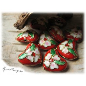 Cloisonne prla rtt hjrta ca 17x14 mm