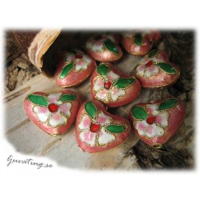 Rosa cloisonne hjrta ca 17x14 mm