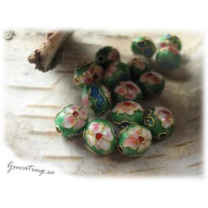 Cloisonne prla grn/bl ltt oval ca 10x9 mm