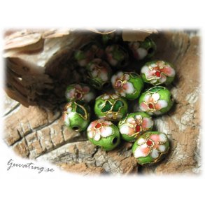 Cloisonne prla grn oval ca 11x9 mm